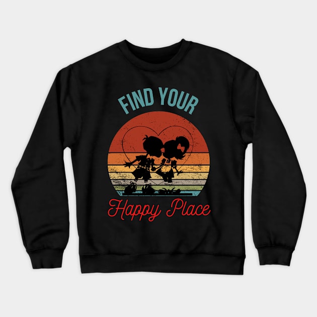 Retro Sunset First Kiss: Silhouette of Young Love Crewneck Sweatshirt by The Wolf and the Butterfly